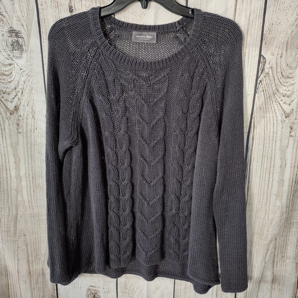 Wooden Ships | Dark Slate Blue Open-Knit Cable-Knit Sweater